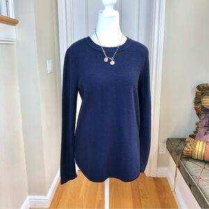 Trenery Merino Wool Blend Sweater in Navy with Long Sleeves & Round Hem (XS)